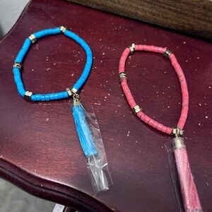 NWOT - Set of Two Colorful Beaded Bracelets with Hanging Tassels